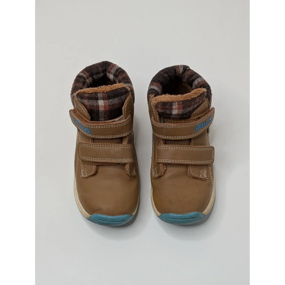 Fila Kids Brown Faux Fur Lined High Top Boots Plaid Trim Size 9.5 Toddler
